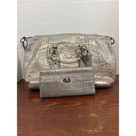 Vintage Coach Crocodile Embossed Leather Satchel & Wallet A4 - Picture 1 of 6